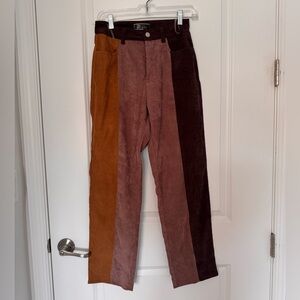 Brown Toned Corduroy Pants with Purple-ish brown and Tan Colorblock